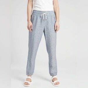 Athleta Cabo Linen Jogger Ankle Pants in Chambray Blue Size 12